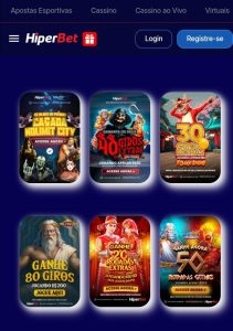 Seleção de 6 ofertas de cassino da Hiperbet, incluindo 30 rodadas para Fortune Ox e 80 rodadas para Gates of Olympus